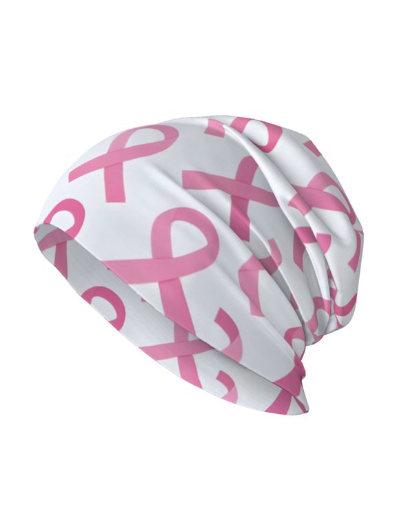 Milk Silk Knitted Pullover Hat 1110.6in Double Layer Design Strong Sweat Absorption For Daily Exercise Travel Modern Pink Ribbon Pattern
