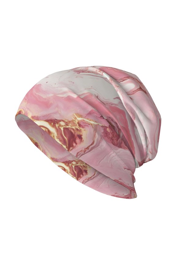 Milk Silk Knitted Pullover Hat 1110.6in Double Layer Design Strong Sweat Absorption For Daily Exercise Travel Pink Marble_1