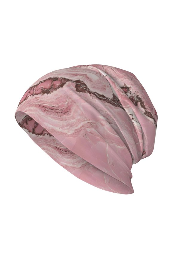 Milk Silk Knitted Pullover Hat 1110.6in Double Layer Design Strong Sweat Absorption For Daily Exercise Travel Pink Marble_2
