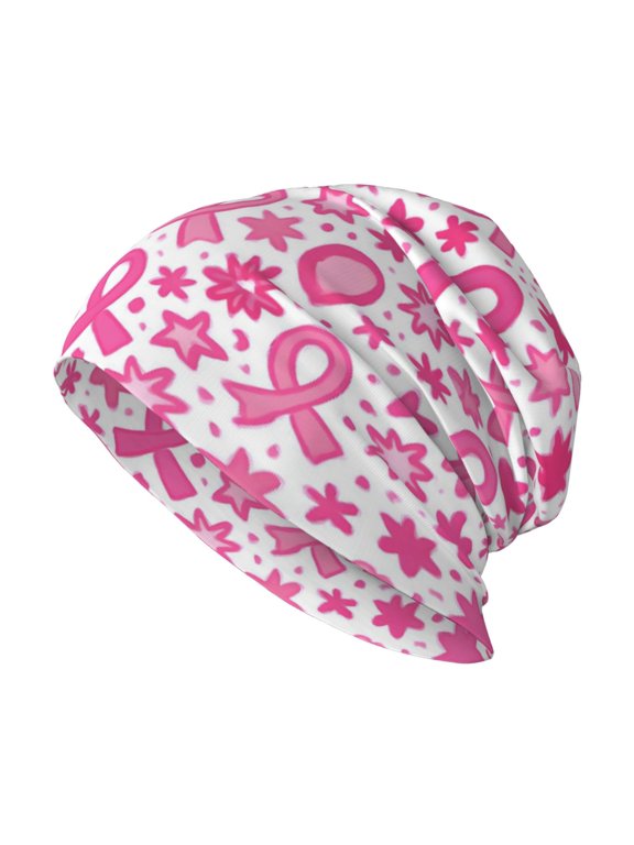 Milk Silk Knitted Pullover Hat 1110.6in Double Layer Design Strong Sweat Absorption For Daily Exercise Travel Pink Ribbon Pattern Variation 1