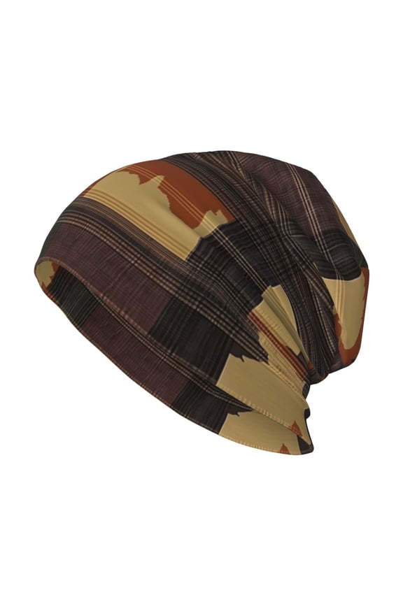 Milk Silk Knitted Pullover Hat 1110.6in Double Layer Design Strong Sweat Absorption For Daily Exercise Travel Plaid Fall Camo Brown_1