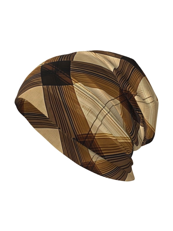 Milk Silk Knitted Pullover Hat 1110.6in Double Layer Design Strong Sweat Absorption For Daily Exercise Travel Plaid Fall Camo Brown_2