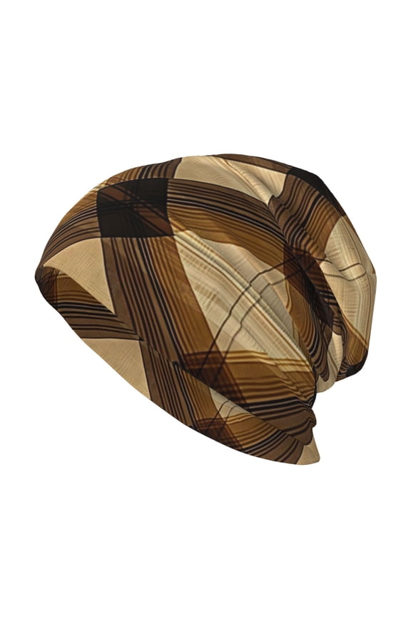 Milk Silk Knitted Pullover Hat 1110.6in Double Layer Design Strong Sweat Absorption For Daily Exercise Travel Plaid Fall Camo Brown_2