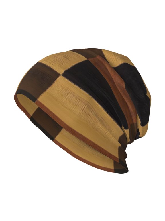 Milk Silk Knitted Pullover Hat 1110.6in Double Layer Design Strong Sweat Absorption For Daily Exercise Travel Plaid Fall Camo Brown_4
