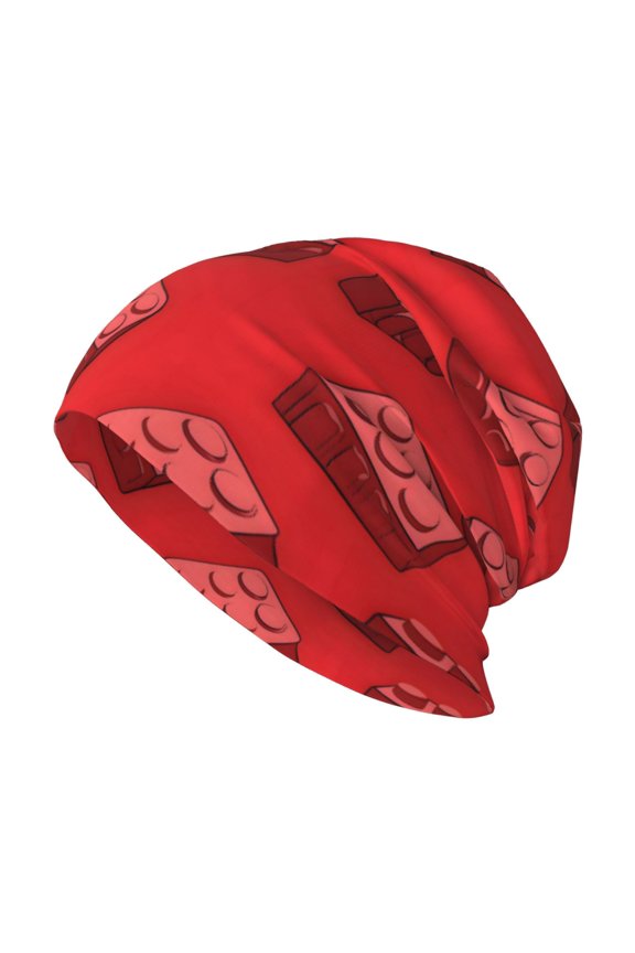 Milk Silk Knitted Pullover Hat 1110.6in Double Layer Design Strong Sweat Absorption For Daily Exercise Travel Red Building Block