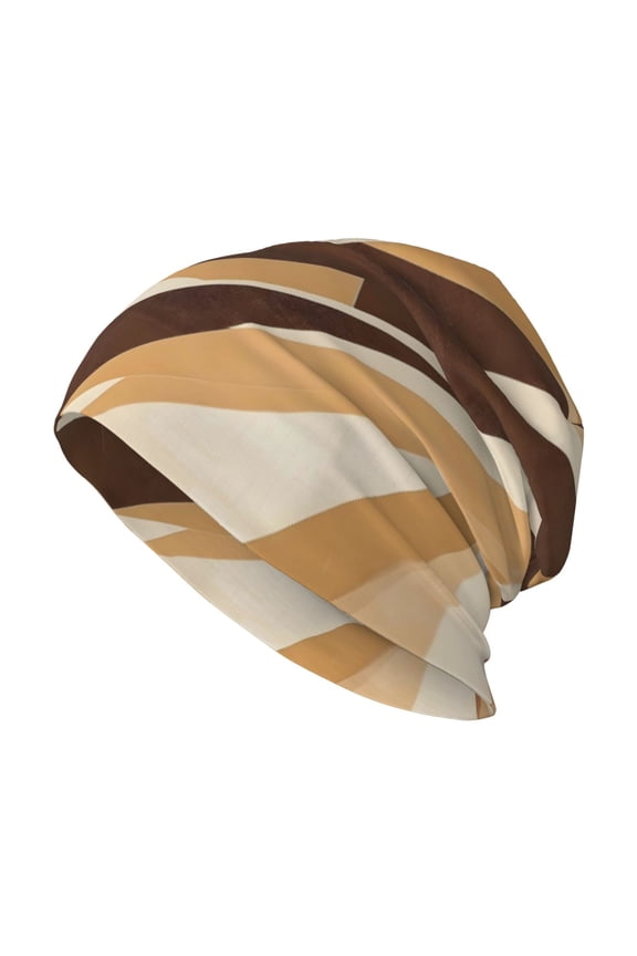 Milk Silk Knitted Pullover Hat 1110.6in Double Layer Design Strong Sweat Absorption For Daily Exercise Travel Tan Geometric Lines_4