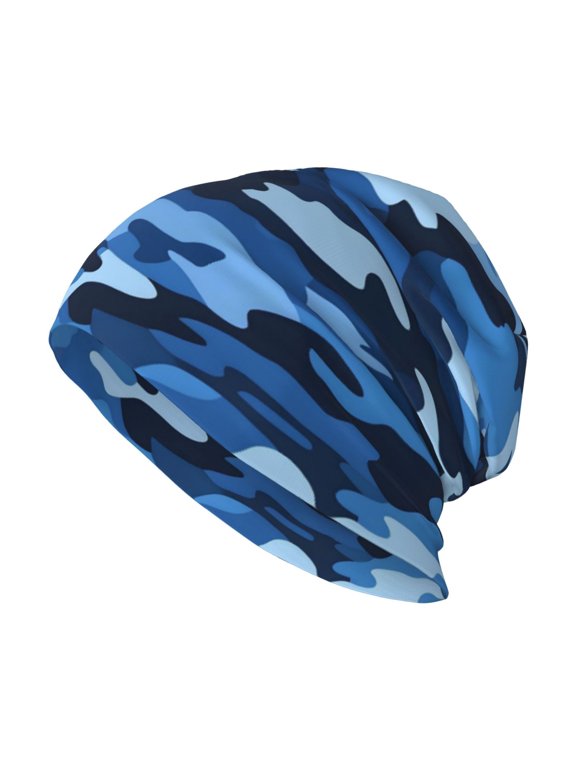 Milk Silk Knitted Pullover Hat 1110.6in Double Layer Design Strong Sweat Absorption For Daily Exercise Travel Vector Camouflage Pattern Blue_1