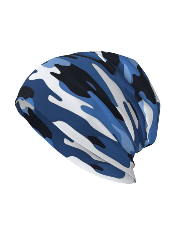 Milk Silk Knitted Pullover Hat 1110.6in Double Layer Design Strong Sweat Absorption For Daily Exercise Travel Vector Camouflage Pattern Blue_2