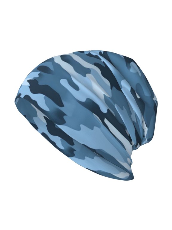 Milk Silk Knitted Pullover Hat 1110.6in Double Layer Design Strong Sweat Absorption For Daily Exercise Travel Vector Camouflage Pattern Blue_3