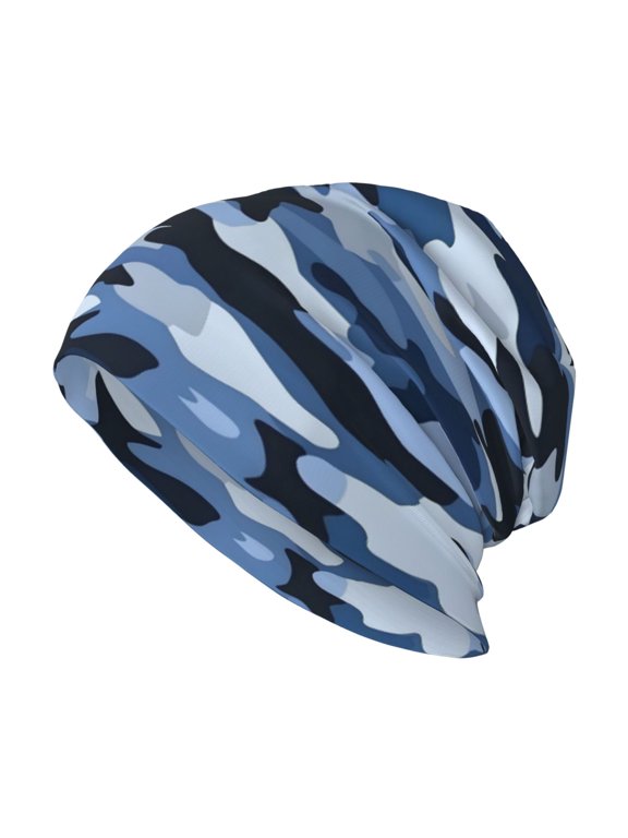 Milk Silk Knitted Pullover Hat 1110.6in Double Layer Design Strong Sweat Absorption For Daily Exercise Travel Vector Camouflage Pattern Blue_4