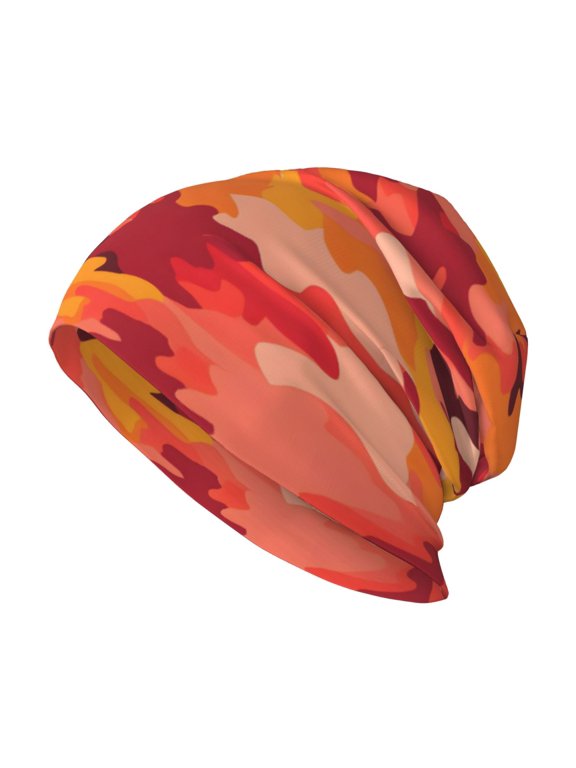 Milk Silk Knitted Pullover Hat 1110.6in Double Layer Design Strong Sweat Absorption For Daily Exercise Travel Vector Camouflage Pattern Orange Red_1
