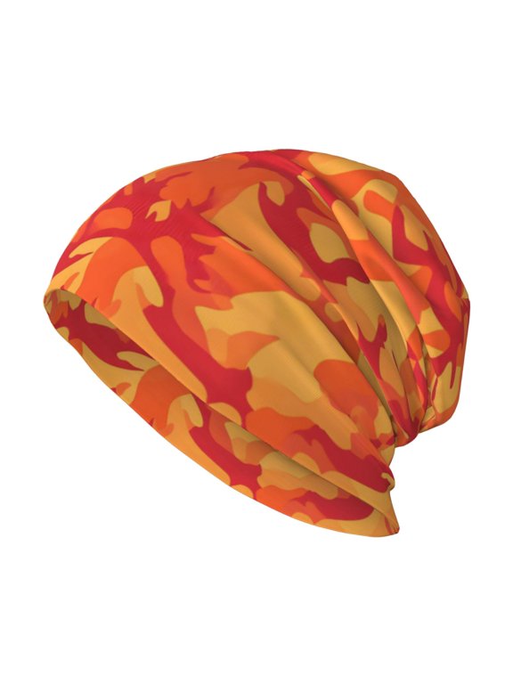 Milk Silk Knitted Pullover Hat 1110.6in Double Layer Design Strong Sweat Absorption For Daily Exercise Travel Vector Camouflage Pattern Orange Red_2