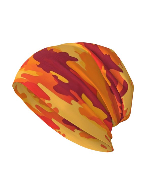Milk Silk Knitted Pullover Hat 1110.6in Double Layer Design Strong Sweat Absorption For Daily Exercise Travel Vector Camouflage Pattern Orange Red_4