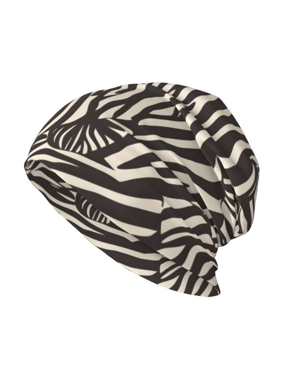 Milk Silk Knitted Pullover Hat 1110.6in Double Layer Design Strong Sweat Absorption For Daily Exercise Travel Zebra Skin Print Style Saddlebrown_4