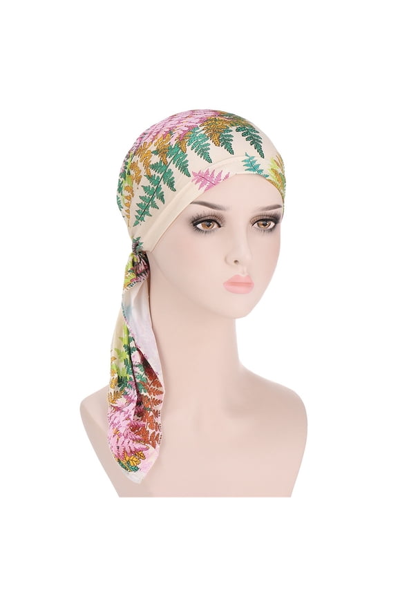 Milk Silk Printed Turban Cap, Easy Pull-On Head Wrap for Women, Soft and Comfortable for Home, Lounge, Chemo, and Casual Head Cover - Beige