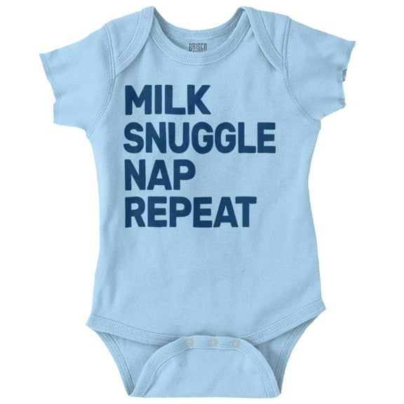 Milk Snuggle Nap Repeat Babes Routine Romper Boys or Girls Infant Baby Brisco Brands 12M