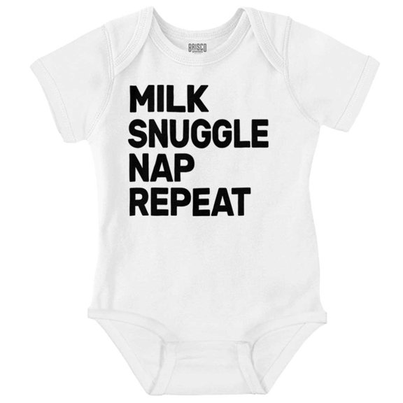 Milk Snuggle Nap Repeat Babes Routine Romper Boys or Girls Infant Baby Brisco Brands 18M