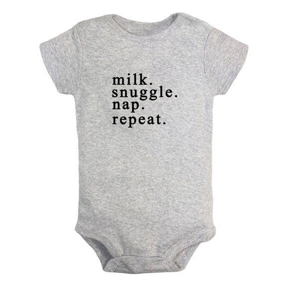 Milk, Snuggle, Nap, Repeat Funny Rompers For Babies, Newborn Baby Unisex Bodysuits, Infant Jumpsuits, Toddler 0-24 Months Kids One-Piece Oufits (Gray, 0-6 Months)