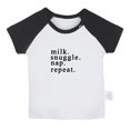thumbnail image 1 of Milk, Snuggle, Nap, Repeat Funny T shirt For Baby, Newborn Babies T-shirts, Infant Tops, 0-24M Kids Graphic Tees Clothing (Short Black Raglan T-shirt, 12-18 Months), 1 of 4
