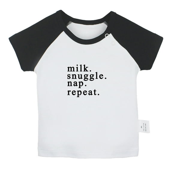 Milk, Snuggle, Nap, Repeat Funny T shirt For Baby, Newborn Babies T-shirts, Infant Tops, 0-24M Kids Graphic Tees Clothing (Short Black Raglan T-shirt, 12-18 Months)