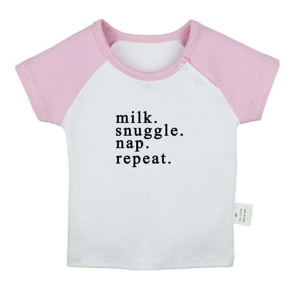 Milk, Snuggle, Nap, Repeat Funny T shirt For Baby, Newborn Babies T-shirts, Infant Tops, 0-24M Kids Graphic Tees Clothing (Short Pink Raglan T-shirt, 0-6 Months)
