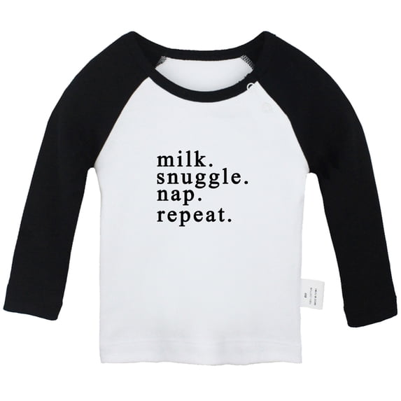 Milk, Snuggle, Nap, Repeat Funny T shirt For Baby, Newborn Babies T-shirts, Infant Tops, 0-24M Kids Graphic Tees Clothing (Long Black Raglan T-shirt, 6-12 Months)
