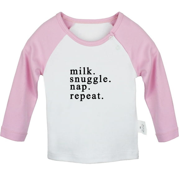 Milk, Snuggle, Nap, Repeat Funny T shirt For Baby, Newborn Babies T-shirts, Infant Tops, 0-24M Kids Graphic Tees Clothing (Long Pink Raglan T-shirt, 18-24 Months)