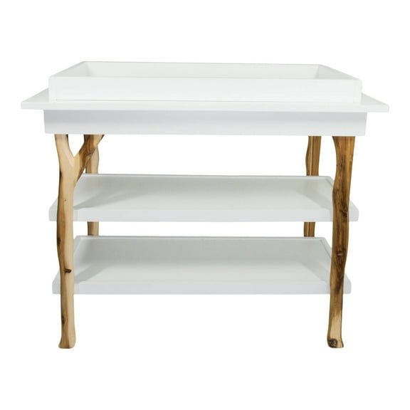Milk Street Baby Branch Open Shelf Changing Table in Acacia with Snow GREENGUARD GOLD CERTIFIED FINISHES