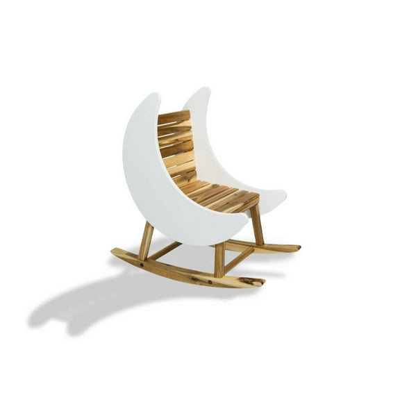Milk Street Baby Crescent Moon Tot Rocker in Acacia with Snow GREENGUARD GOLD CERTIFIED FINISHES