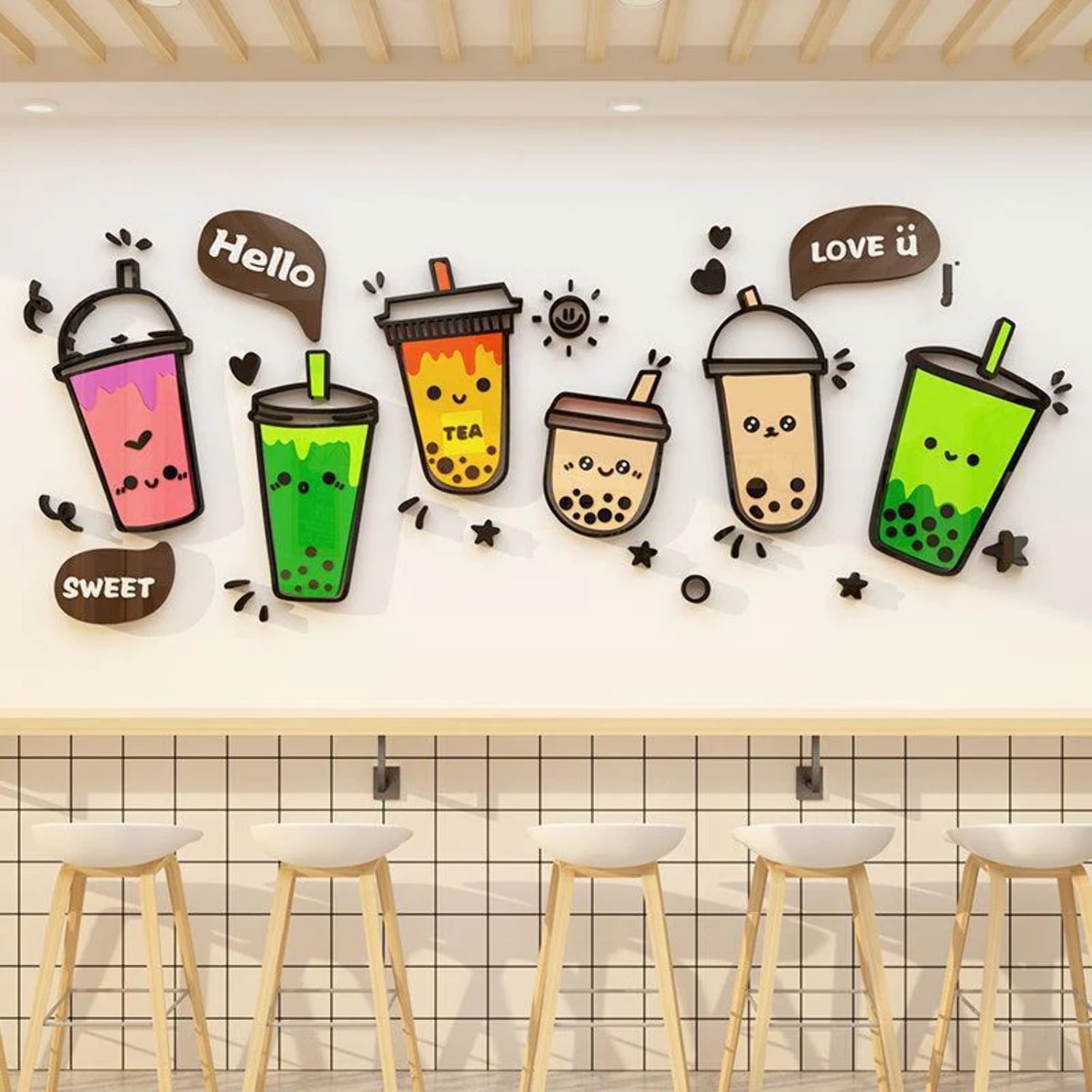 Milk Tea Boba Shop Cafe Wall Decor Fancy Boba Decoration - Walmart.com