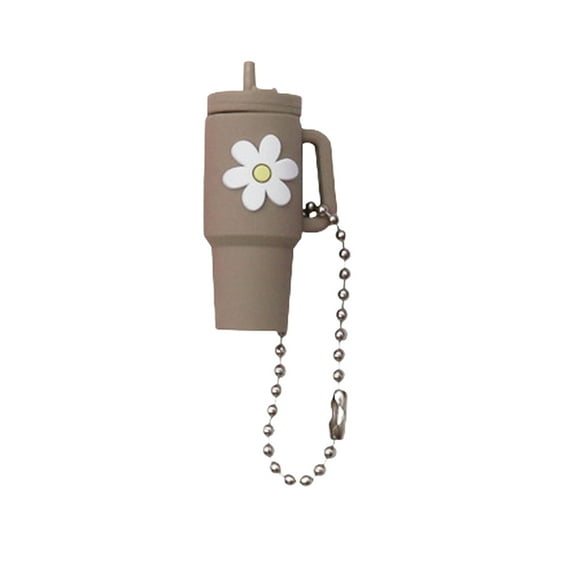 Milk Tea Cup Decoration Floral Print Keychain Pendant Food Grade Silicone Vibrant Color Mini Mug Shape Keychain Charm