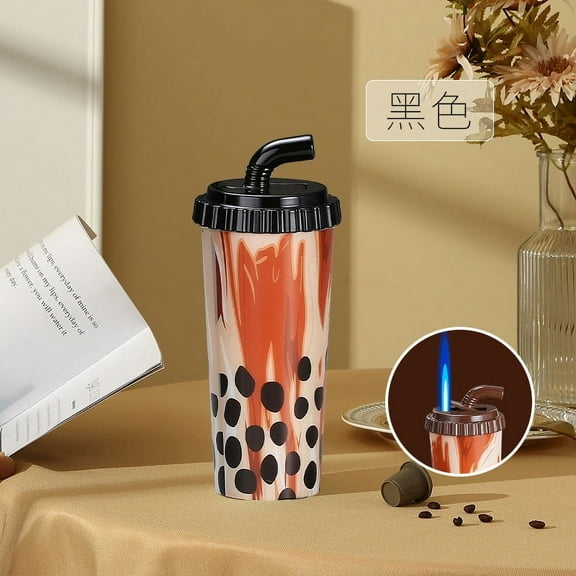 Milk Tea Cup Lighter, Creative Blue Flame Lighter, Simulation Milk Tea Butane Lighter, Portable Torch Lighter Gift, Windproof Refillable Butane Lighter