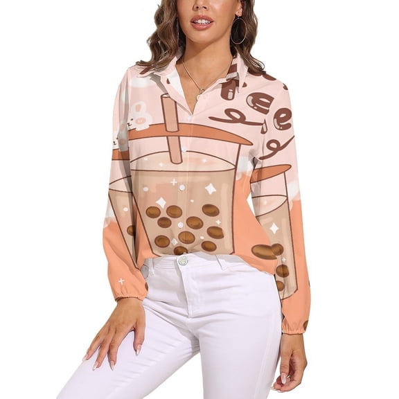 Milk Tea Drink Cute Design Long Sleeve Blouse Woman Streetwear Casual Shirts Summer Oversize Woman Streetwear Clothing Birthday Present