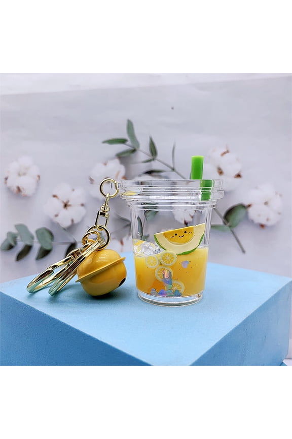 Milk Tea Keychain (Fresh Fruit Series) Moving Liquid & Boba Purse Trinket Charm PawPaw