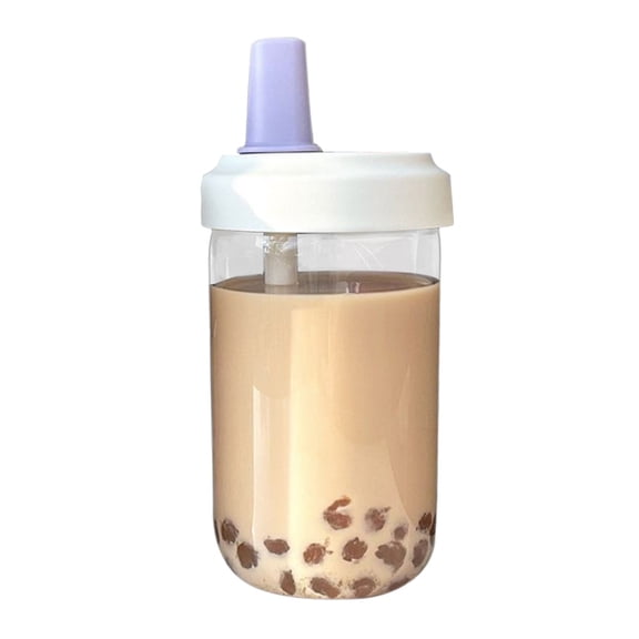 Milk Tea Straw Cup, Large Capacity Plastic, High-Temperature & Impact-Resistant, Iced Coffee & Smoothie Cups with Lids and Straws for Drinking Liquid, Milkshake, Boba & Matcha Tea, Reusable,Purple