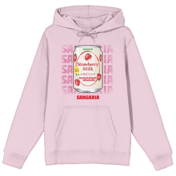 Milk Tea Strawberry Milk Can Graphic Text Background Logo on Pink Adult Hoodie-XXL
