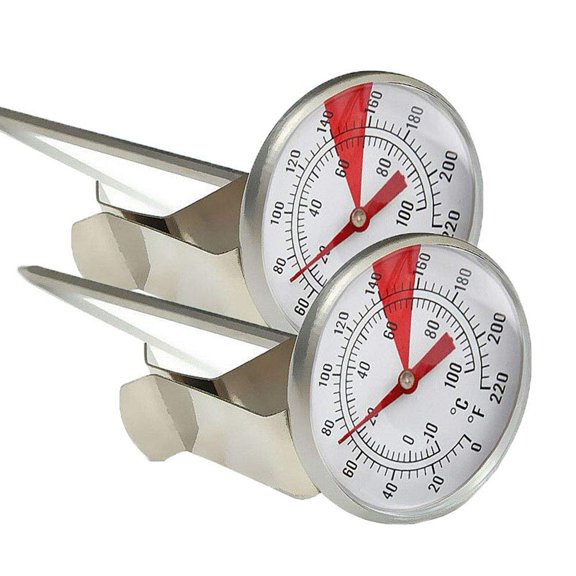 Milk Thermometer,INRIGOROUS Pack of 2 Stainless Steel Milk Frother Thermometer with Clips and Probe for Coffee, Jam and Liquid Frothing (Pack of 2)