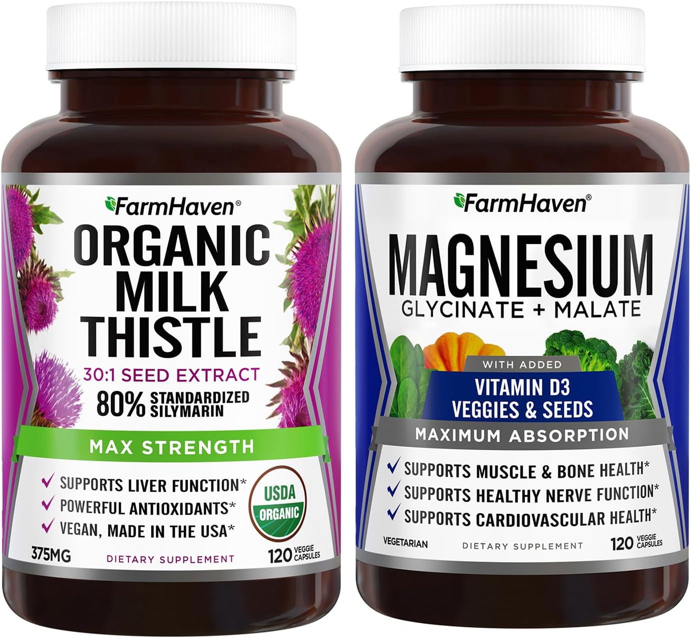 Milk Thistle Capsules & Magnesium Glycinate & Malate Complex w/Vitamin