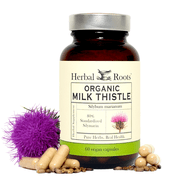 Herbal Roots Organic Milk Thistle Capsules - Extra Strength 80% Silymarin Herbal Supplement - Pure Organic Milk Thistle - Vegan and GMO Free