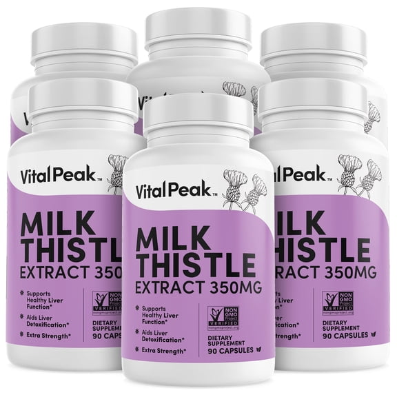 Milk Thistle Extract Capsules - 80% Silymarin Herbal Supplement for Liver Support & Cleansing by Vital Peak x6