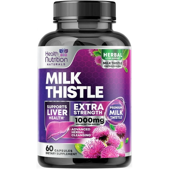 Milk Thistle Supplement - 9:1 Strength Liver Health Support with Dandelion Root & Silymarin Marianum, Liver Cleanse Detox & Repair 1000mg Equivalent - Nature's Milk Thistle Extract - 60 Capsules