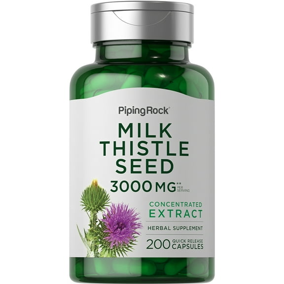 Milk Thistle Seed Extract 3000 mg (per serving), 200 Quick Release Capsules | Non-GMO, Gluten Free | By Piping Rock