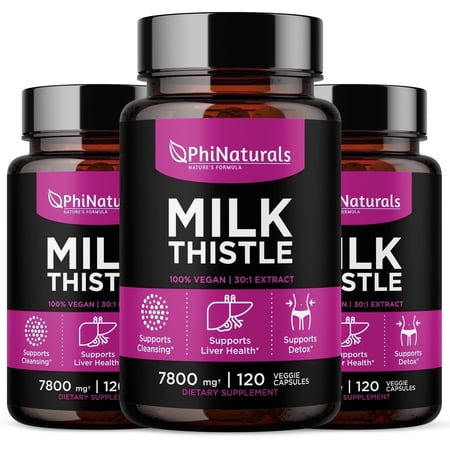 Phinaturals Milk Thistle Seed Extract Capsules 260mg, 30:1 Concentrate with Naturally Occurring Silymarin, Equivalent to 7800mg per Serving,
