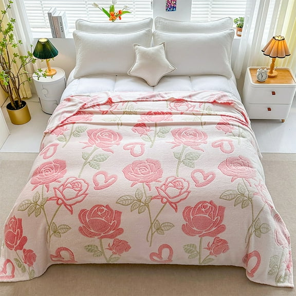 Milk Velvet Blanket Super Soft Coral Fleece Throw Blanket Queen Size Bed Blanket Warm Fluffy P Blanket for Couch Living Room Bedroom Cozy Home Decor Thick Blanket for Cold Weather