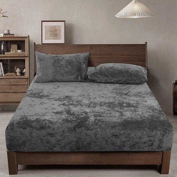 Milk Velvet Flannel Fitted Sheet Set, Double Sided Deep Pocket 12-16 Inch Bottom Sheet with 2 Pillowcases, Suitable for All Seasons