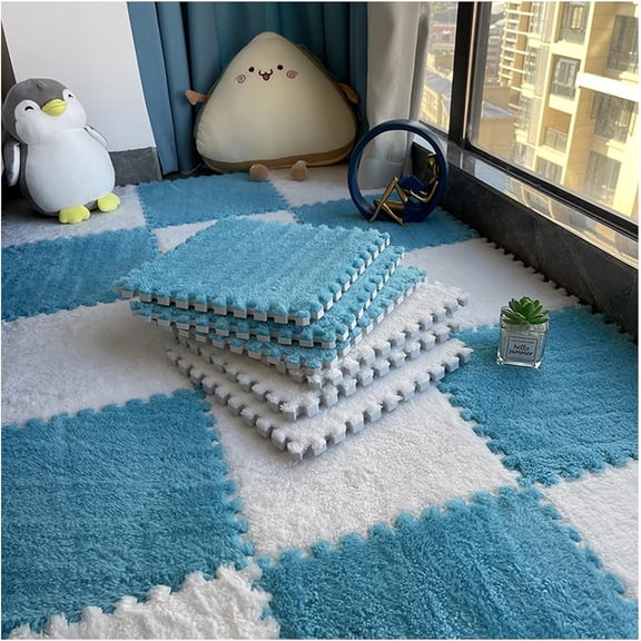 Milk Velvet Patchwork Rugs, Plush Puzzle Foam Floor Mat, Plush Interlocking Carpet Tiles, Anti-Slip Rug Puzzle Mats for Floor