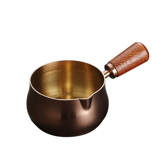 Milk Warmer Chocolate Melter, 304 Stainless Steel Mini Pan, Wooden Handle Saucepan, Reusable Kitchen Pot for Coffee & Oil, Portable Home Barista Tool, Topliu