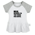 thumbnail image 1 of Milk Because I'm Too Young For Coffee Funny Dresses For Baby, Newborn Babies Skirts, Infant Princess Dress, 0-24M Kids Graphic Clothes (Gray Raglan Dresses, 12-18 Months), 1 of 5