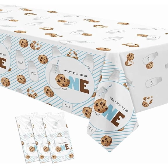 Milk and Cookies 1st Birthday Decorations Tablecloth for Boy 3Pack