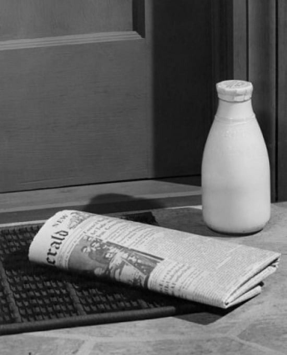 Milk bottle with a newspaper on the doorstep Canvas Art - (18 x 24)
